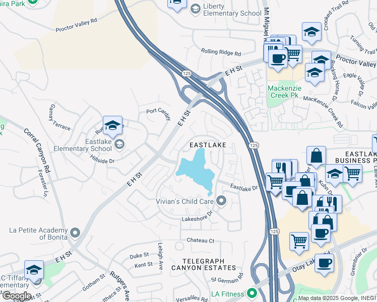 map of restaurants, bars, coffee shops, grocery stores, and more near 2092 Northshore Drive in Chula Vista