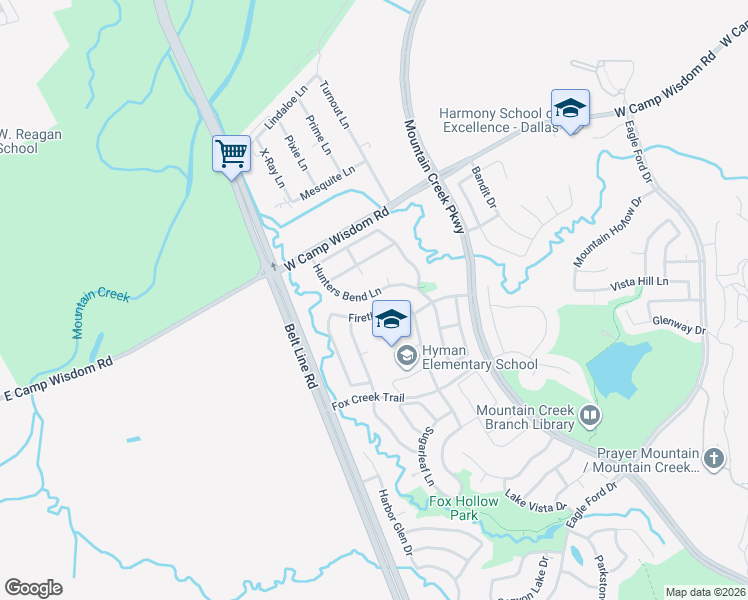 map of restaurants, bars, coffee shops, grocery stores, and more near 5589 Hunters Bend Lane in Dallas
