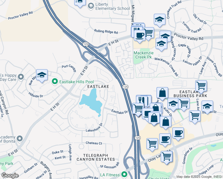 map of restaurants, bars, coffee shops, grocery stores, and more near 726 Eastshore Terrace in Chula Vista
