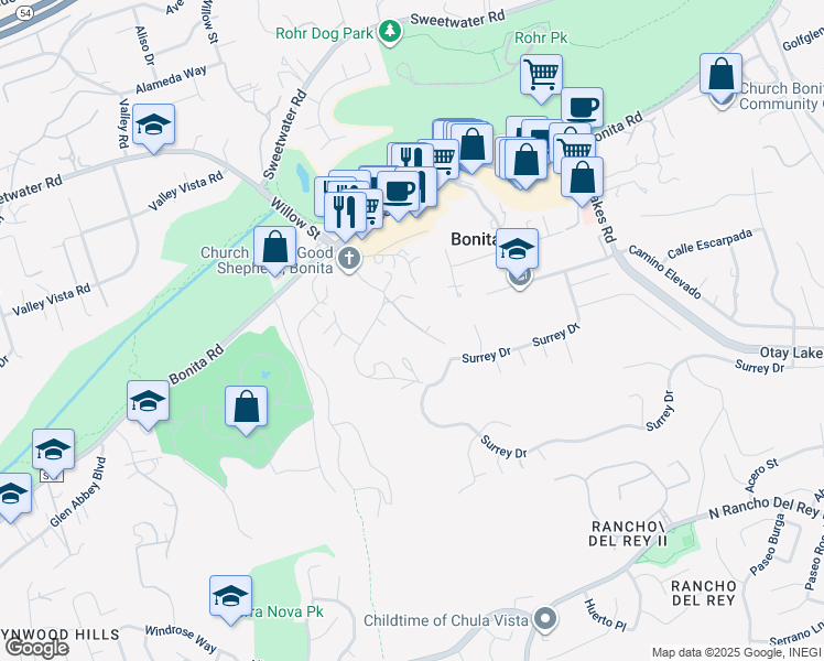 map of restaurants, bars, coffee shops, grocery stores, and more near 3972 Vista San Miguel in Bonita