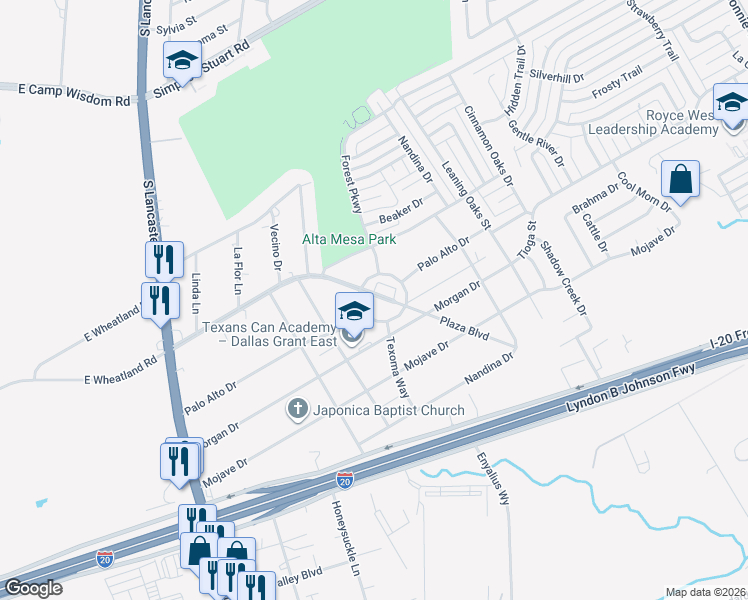 map of restaurants, bars, coffee shops, grocery stores, and more near 2914 Plaza Boulevard in Dallas