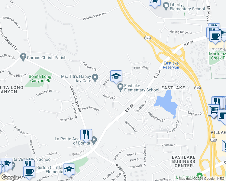 map of restaurants, bars, coffee shops, grocery stores, and more near 1904 Rue Michelle in Chula Vista