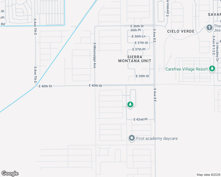 map of restaurants, bars, coffee shops, grocery stores, and more near 7599 East 40th Place in Yuma