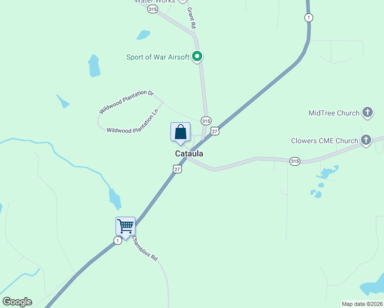 map of restaurants, bars, coffee shops, grocery stores, and more near 4260 U.S. 27 in Cataula