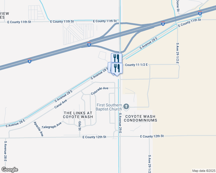 map of restaurants, bars, coffee shops, grocery stores, and more near 28831 Colorado Avenue in Wellton