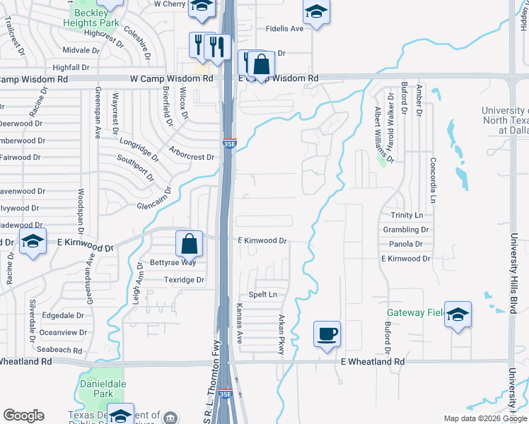 map of restaurants, bars, coffee shops, grocery stores, and more near 132 Cliff Height Circle in Dallas