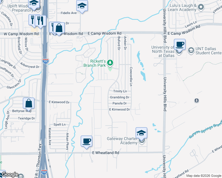 map of restaurants, bars, coffee shops, grocery stores, and more near 705 Trinity Lane in Dallas