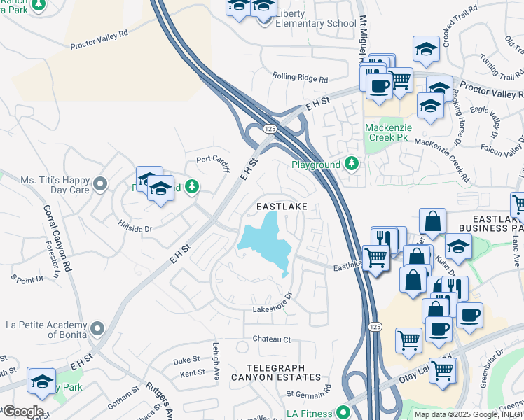 map of restaurants, bars, coffee shops, grocery stores, and more near 2092 Northshore Drive in Chula Vista