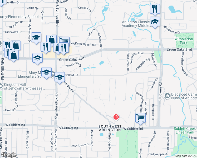 map of restaurants, bars, coffee shops, grocery stores, and more near in Arlington