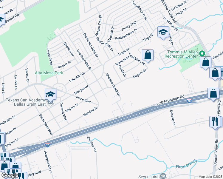 map of restaurants, bars, coffee shops, grocery stores, and more near 3364 Mojave Drive in Dallas