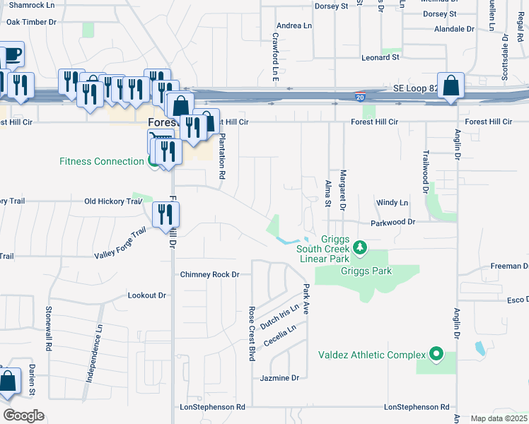 map of restaurants, bars, coffee shops, grocery stores, and more near 3716 Carriage Hill Drive in Forest Hill
