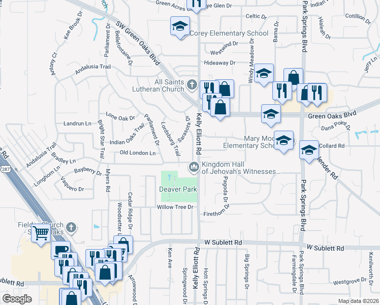 map of restaurants, bars, coffee shops, grocery stores, and more near 5622 Espanola Drive in Arlington