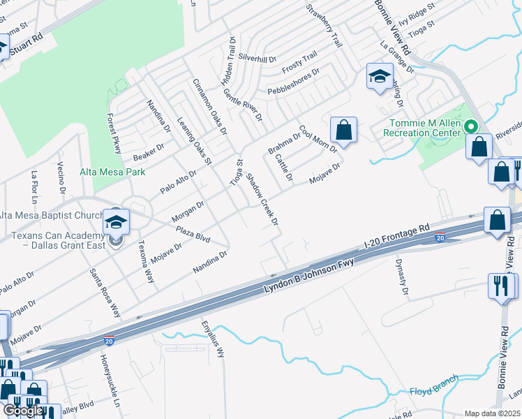 map of restaurants, bars, coffee shops, grocery stores, and more near 6648 Leaning Oaks Street in Dallas