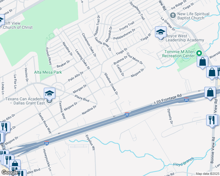 map of restaurants, bars, coffee shops, grocery stores, and more near 6648 Leaning Oaks Street in Dallas