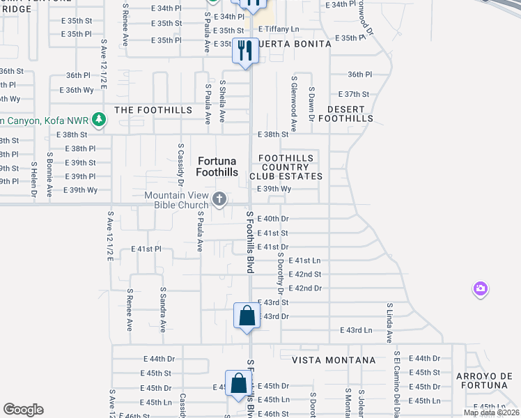map of restaurants, bars, coffee shops, grocery stores, and more near 13101-13183 E 40th Dr in Yuma