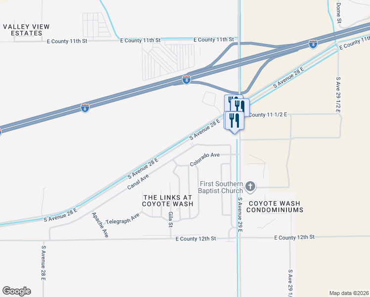 map of restaurants, bars, coffee shops, grocery stores, and more near 28701 Canal Avenue in Wellton