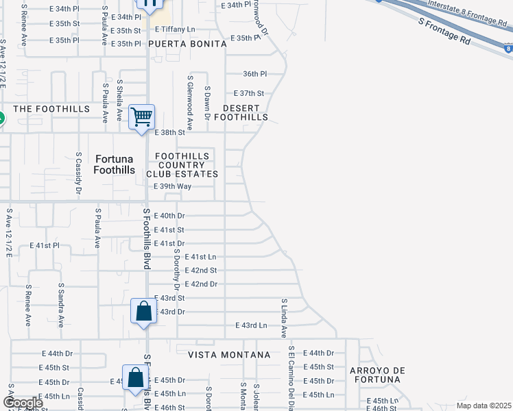 map of restaurants, bars, coffee shops, grocery stores, and more near 12071 South Ironwood Drive in Yuma