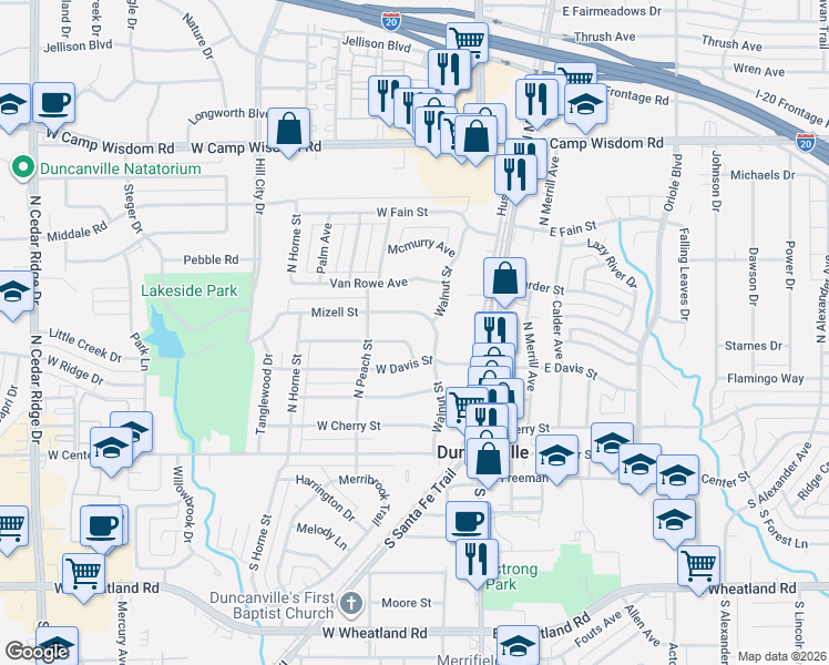 map of restaurants, bars, coffee shops, grocery stores, and more near 403 Walnut Street in Duncanville