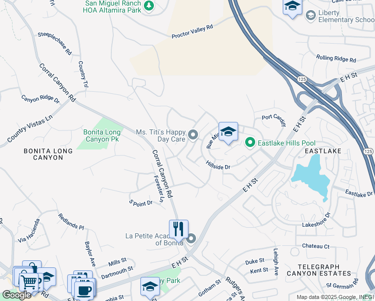 map of restaurants, bars, coffee shops, grocery stores, and more near 1858 Port Albans in Chula Vista