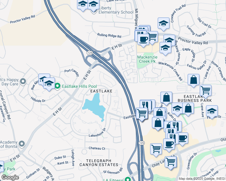 map of restaurants, bars, coffee shops, grocery stores, and more near 713 Eastshore Terrace in Chula Vista