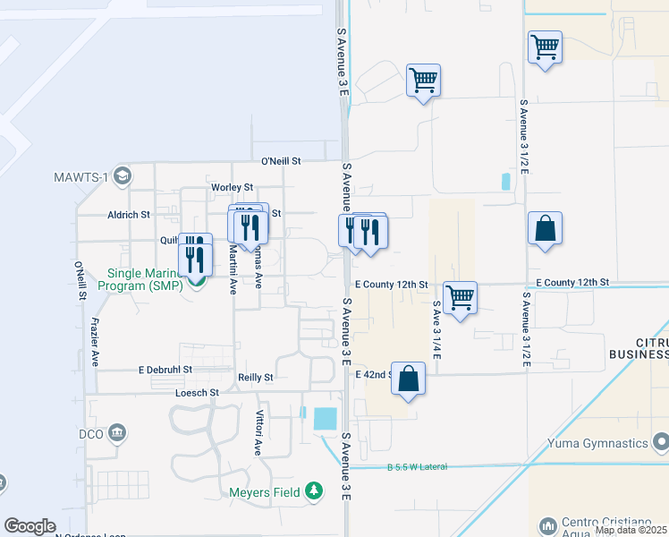 map of restaurants, bars, coffee shops, grocery stores, and more near in Yuma