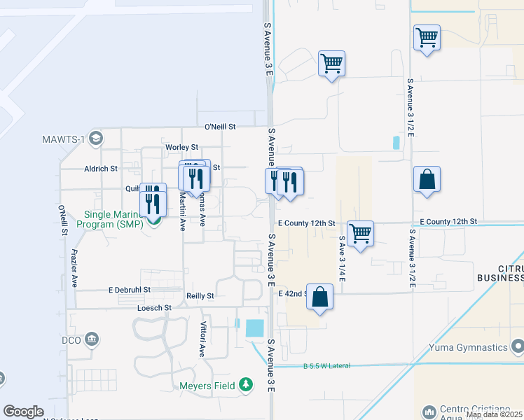 map of restaurants, bars, coffee shops, grocery stores, and more near in Yuma