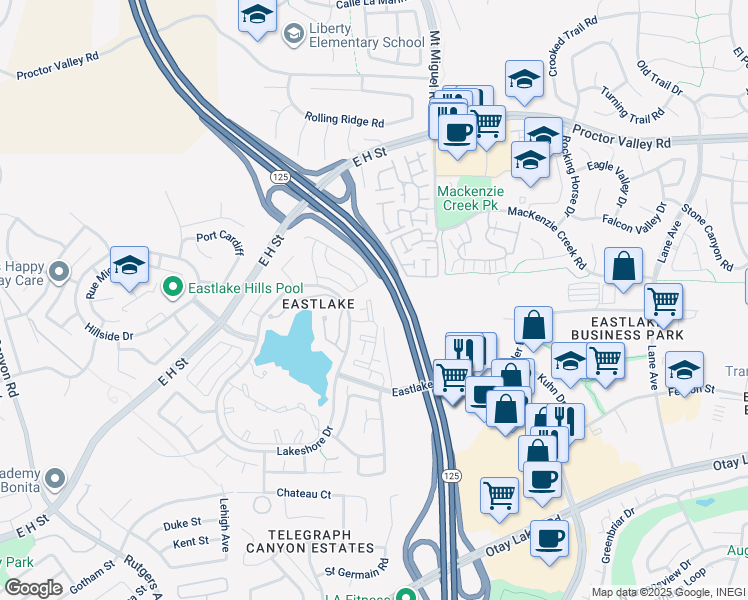 map of restaurants, bars, coffee shops, grocery stores, and more near 673 Watertown Lane in Chula Vista