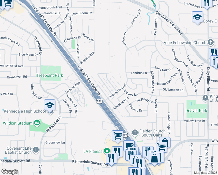 map of restaurants, bars, coffee shops, grocery stores, and more near 5306 Bradley Lane in Arlington