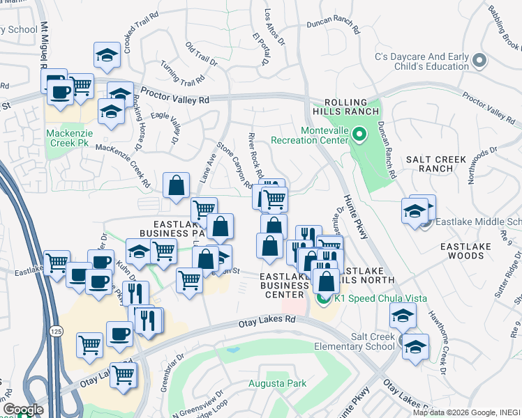 map of restaurants, bars, coffee shops, grocery stores, and more near 2518 Catamaran Way in Chula Vista