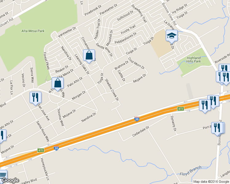 map of restaurants, bars, coffee shops, grocery stores, and more near 3402 Mojave Drive in Dallas