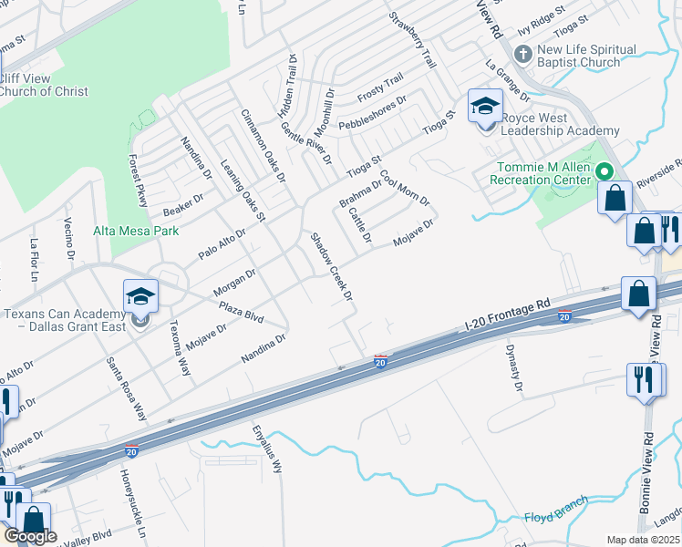 map of restaurants, bars, coffee shops, grocery stores, and more near 3402 Mojave Drive in Dallas