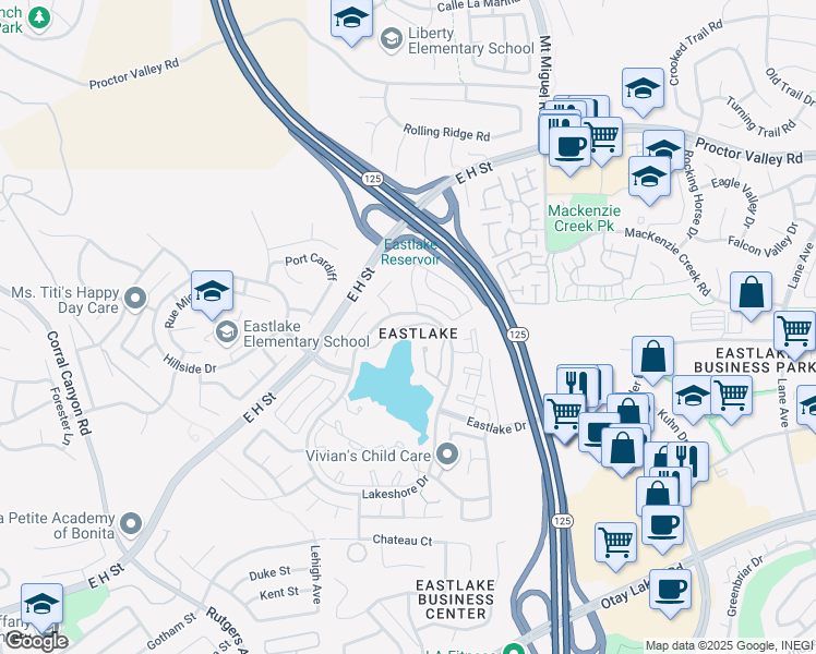 map of restaurants, bars, coffee shops, grocery stores, and more near 2101 Stonecreek Place in Chula Vista