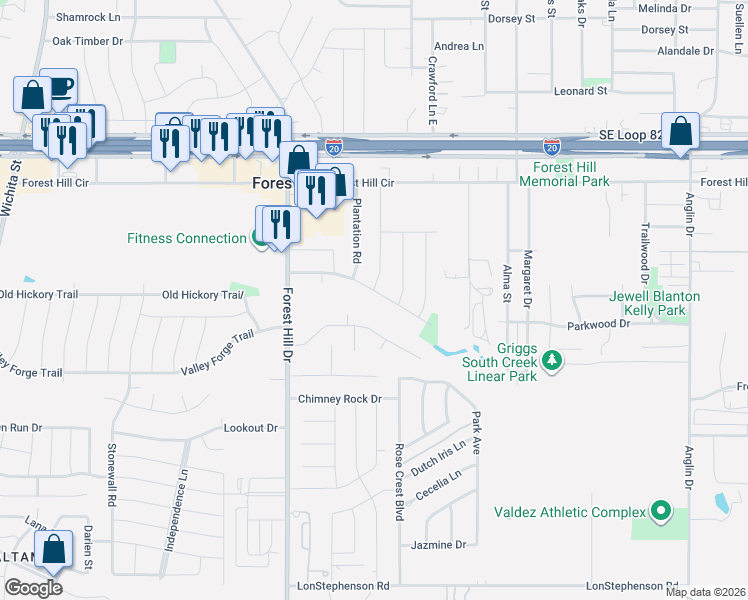 map of restaurants, bars, coffee shops, grocery stores, and more near 3617 Carriage Hill Drive in Forest Hill