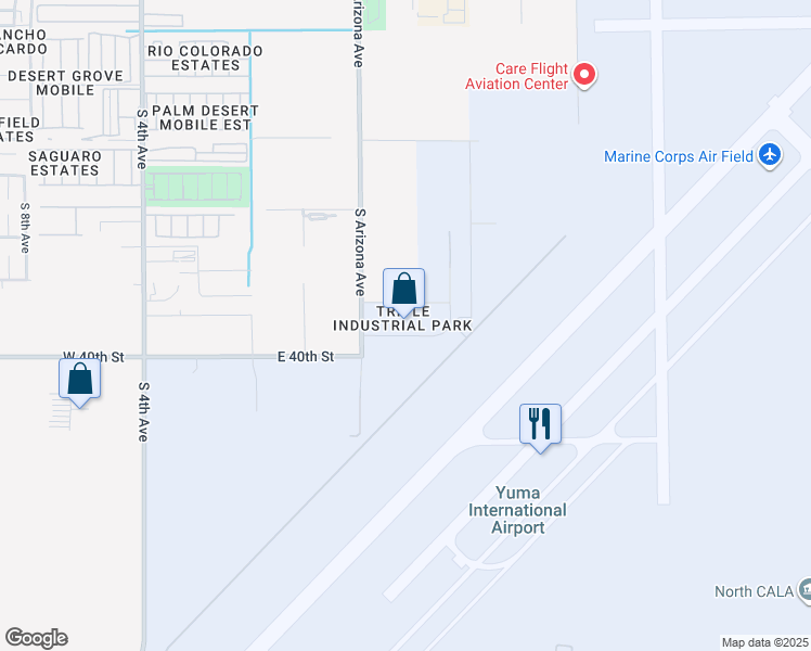 map of restaurants, bars, coffee shops, grocery stores, and more near 729 East 39th Street in Yuma
