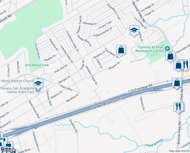 map of restaurants, bars, coffee shops, grocery stores, and more near 3406 Mojave Drive in Dallas