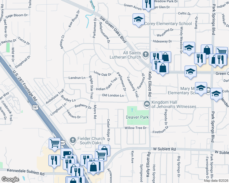 map of restaurants, bars, coffee shops, grocery stores, and more near 4411 Rising Sun Court in Arlington