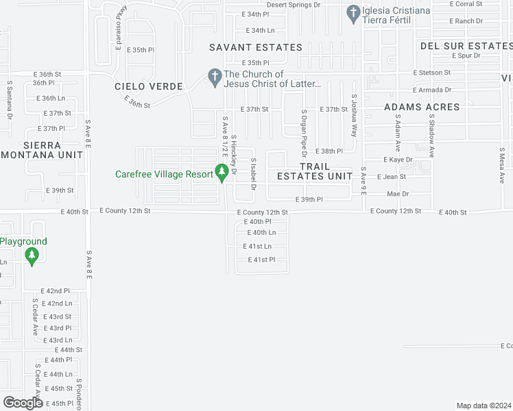 map of restaurants, bars, coffee shops, grocery stores, and more near 8585 East 39th Place in Yuma