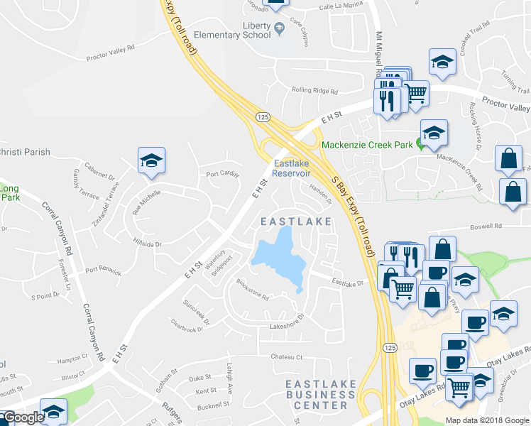 map of restaurants, bars, coffee shops, grocery stores, and more near 2056 Clearwater Place in Chula Vista