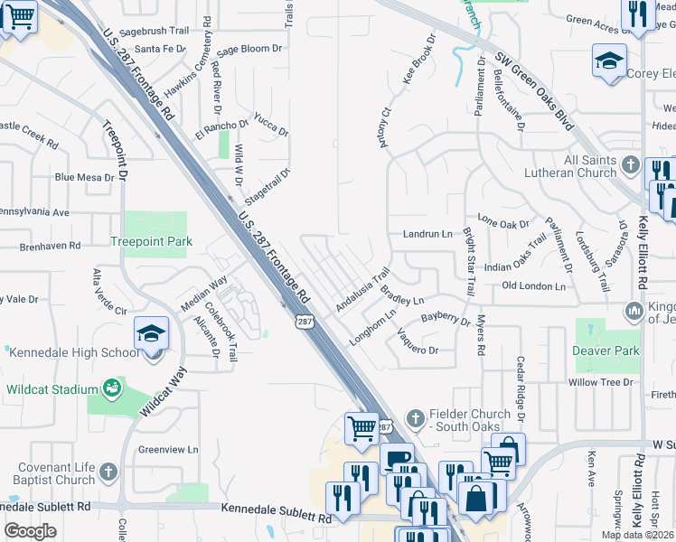 map of restaurants, bars, coffee shops, grocery stores, and more near 5306 Bradley Lane in Arlington