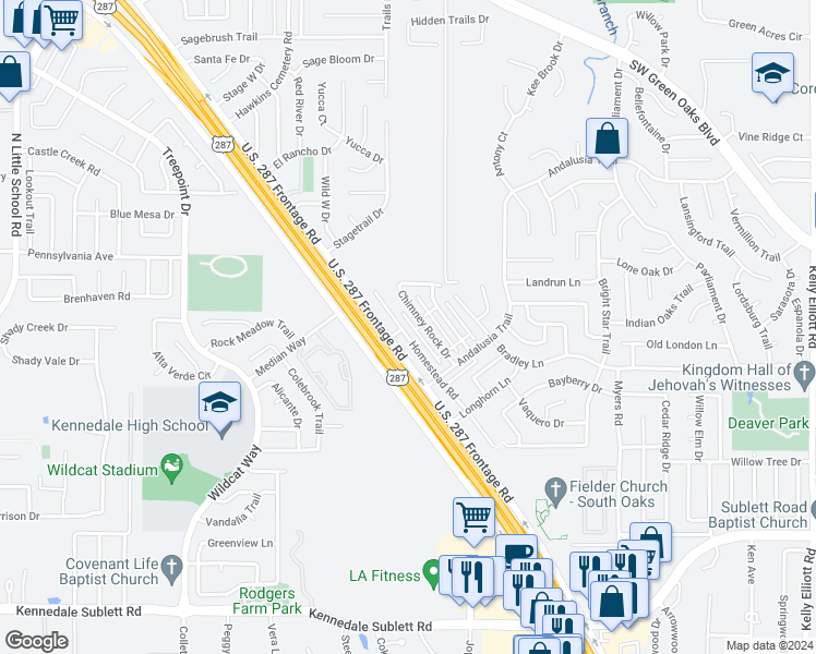 map of restaurants, bars, coffee shops, grocery stores, and more near 5535 Homestead Road in Arlington