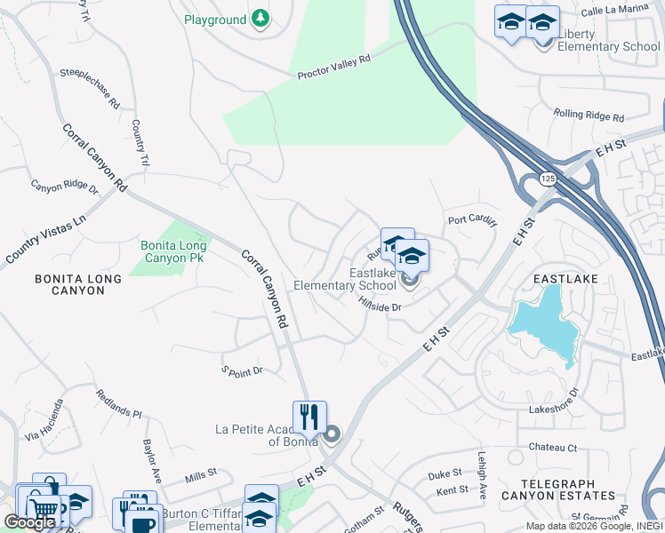 map of restaurants, bars, coffee shops, grocery stores, and more near 578 Port Harwick in Chula Vista