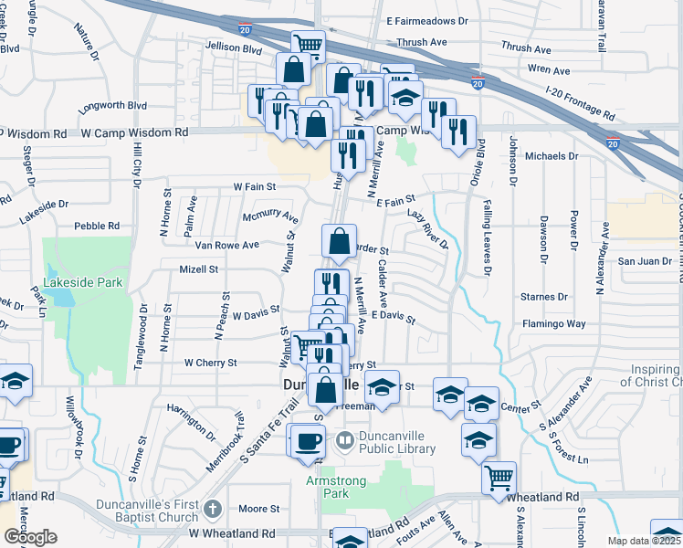 map of restaurants, bars, coffee shops, grocery stores, and more near 514 North Main Street in Duncanville