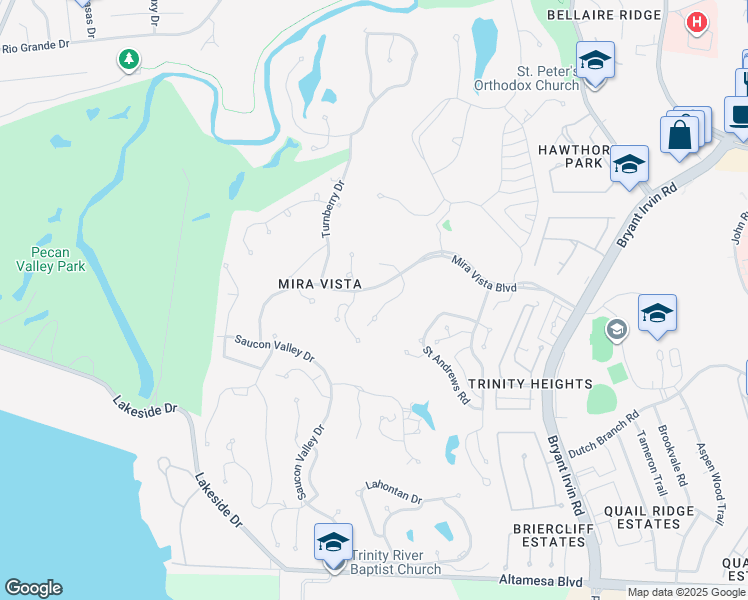 map of restaurants, bars, coffee shops, grocery stores, and more near 6601 Cherry Hills Drive in Fort Worth