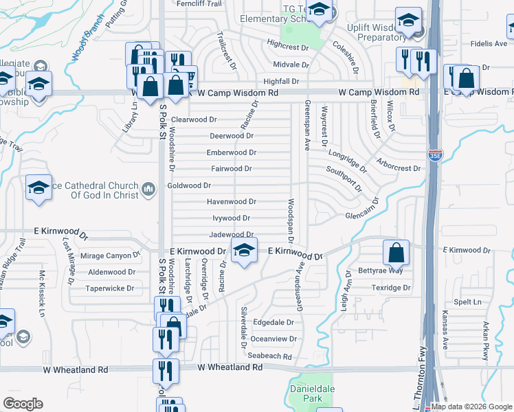 map of restaurants, bars, coffee shops, grocery stores, and more near 755 Havenwood Drive in Dallas