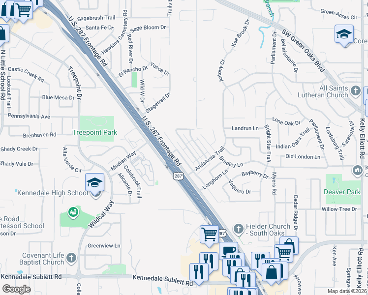 map of restaurants, bars, coffee shops, grocery stores, and more near 5523 Chimney Rock Drive in Arlington