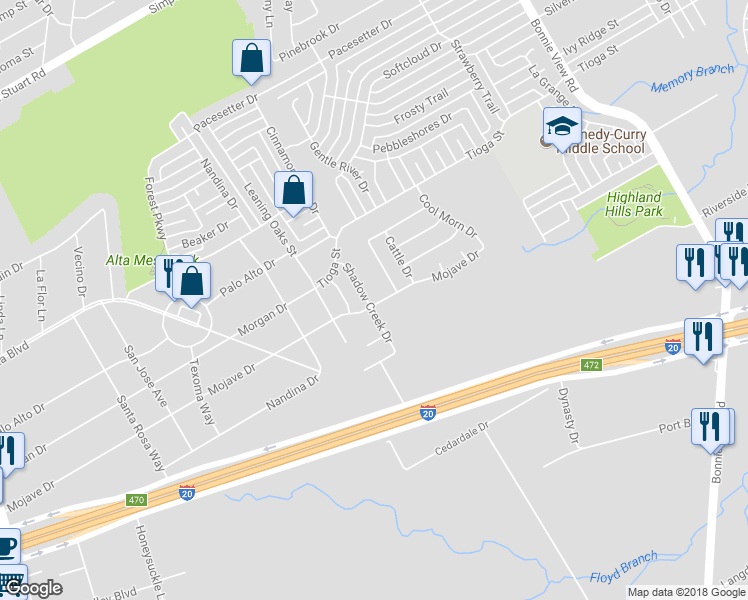 map of restaurants, bars, coffee shops, grocery stores, and more near 6656 Shadow Creek Drive in Dallas