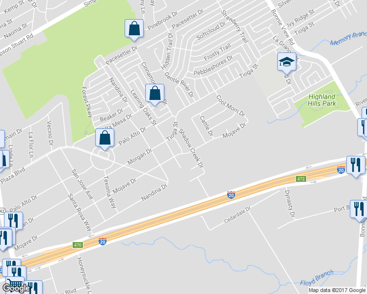 map of restaurants, bars, coffee shops, grocery stores, and more near 6630 Free Range Drive in Dallas