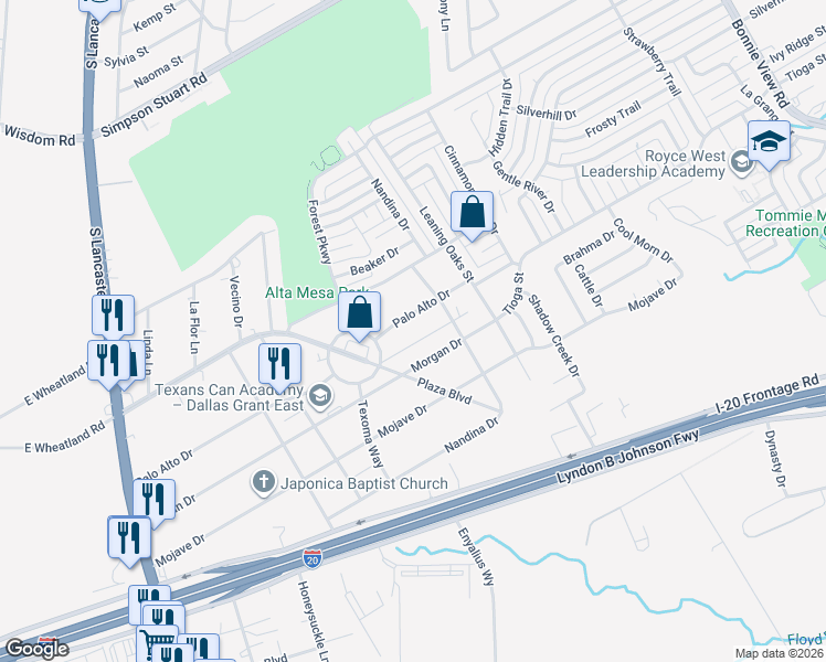 map of restaurants, bars, coffee shops, grocery stores, and more near 3146 Palo Alto Drive in Dallas