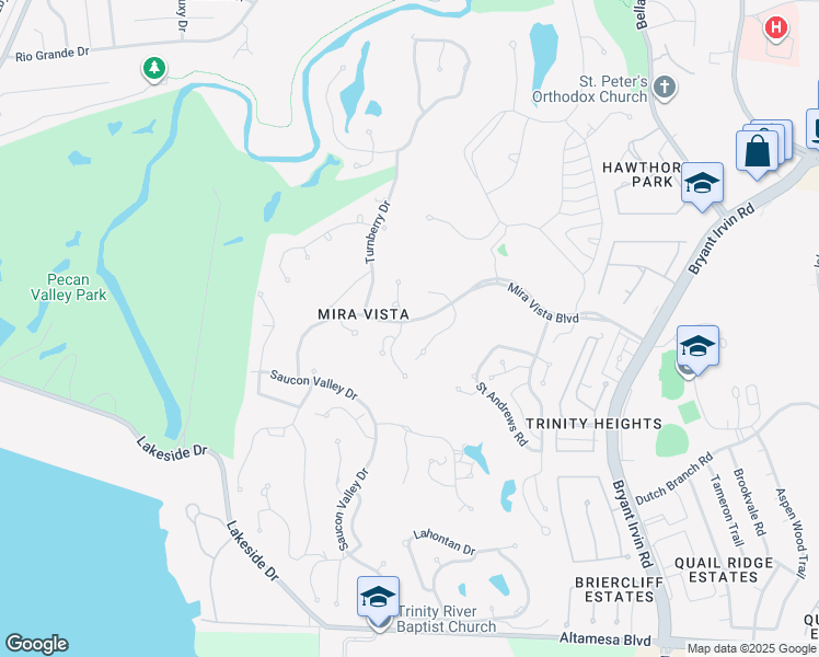map of restaurants, bars, coffee shops, grocery stores, and more near 6601 Cherry Hills Drive in Fort Worth