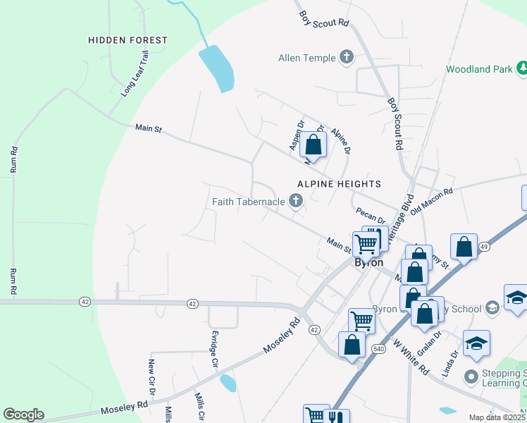 map of restaurants, bars, coffee shops, grocery stores, and more near 68 Pine Forest Street in Byron